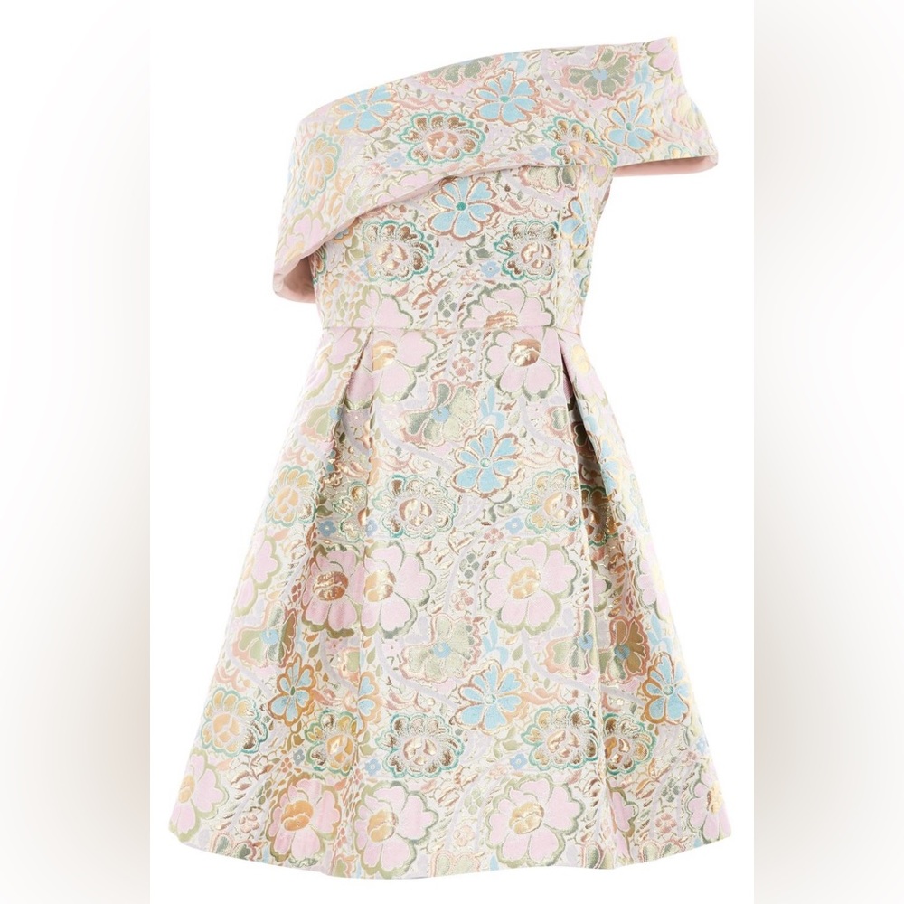 NWT Topshop Women’s Pastel & Gold Toned One Shoulder Dress SZ 6🌸✨ - Picture 2 of 16